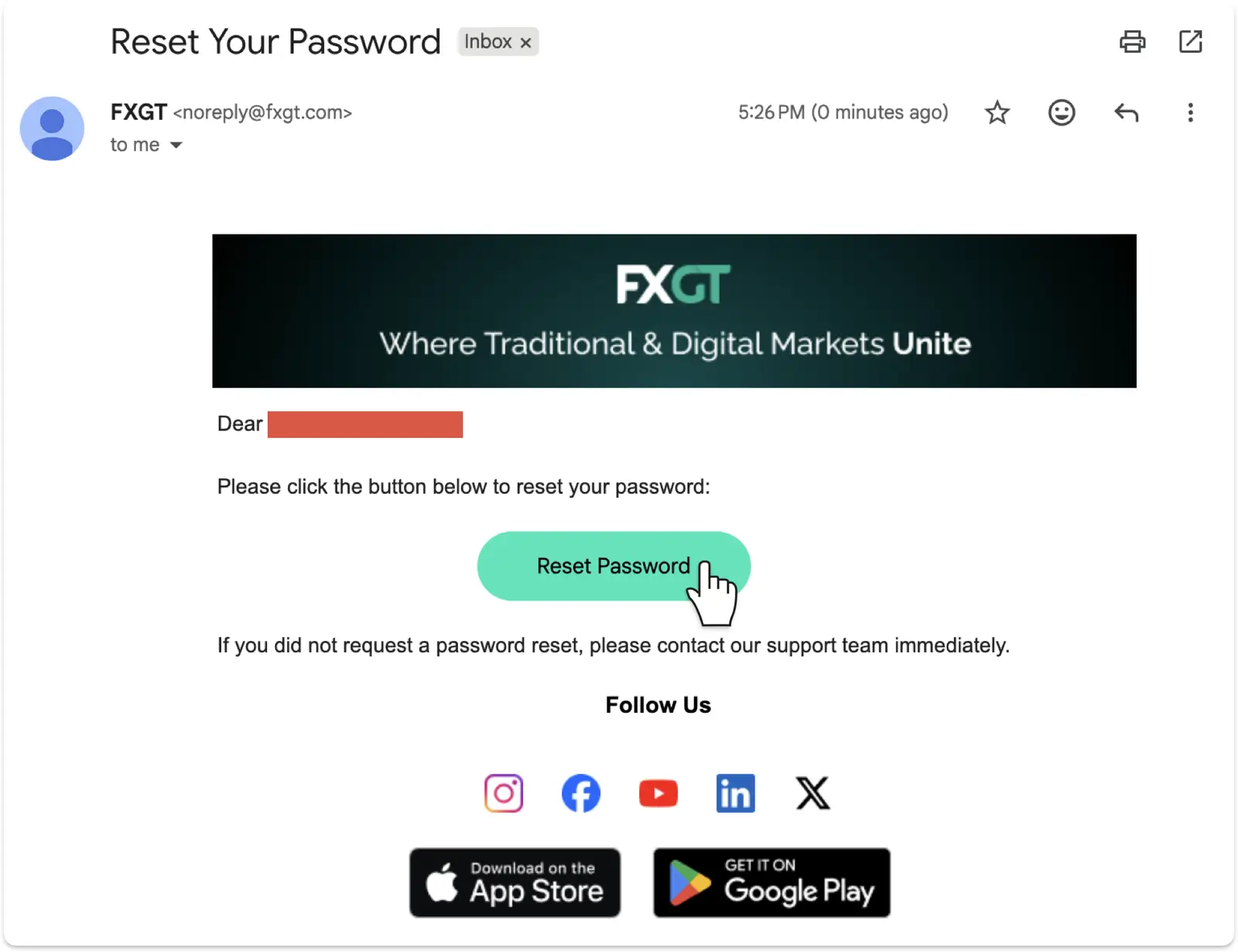 FXGTから届くパスワードリセットメール